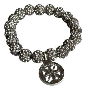 Rustic Cuff Petite Stretch  Gray Logo Shambala Pave Rhinestone Bracelet